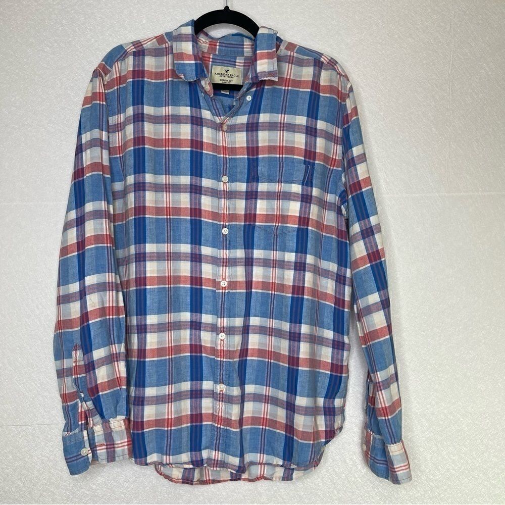 𝅺AMERICAN Eagle Seriously Soft Plaid Flannel Shirt Classic Fit XL